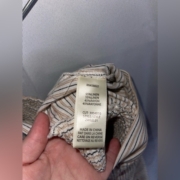 Max Studio Linen Yarn Dye Stripe Pant in Khaki White Black 1X - Picture 4 of 7